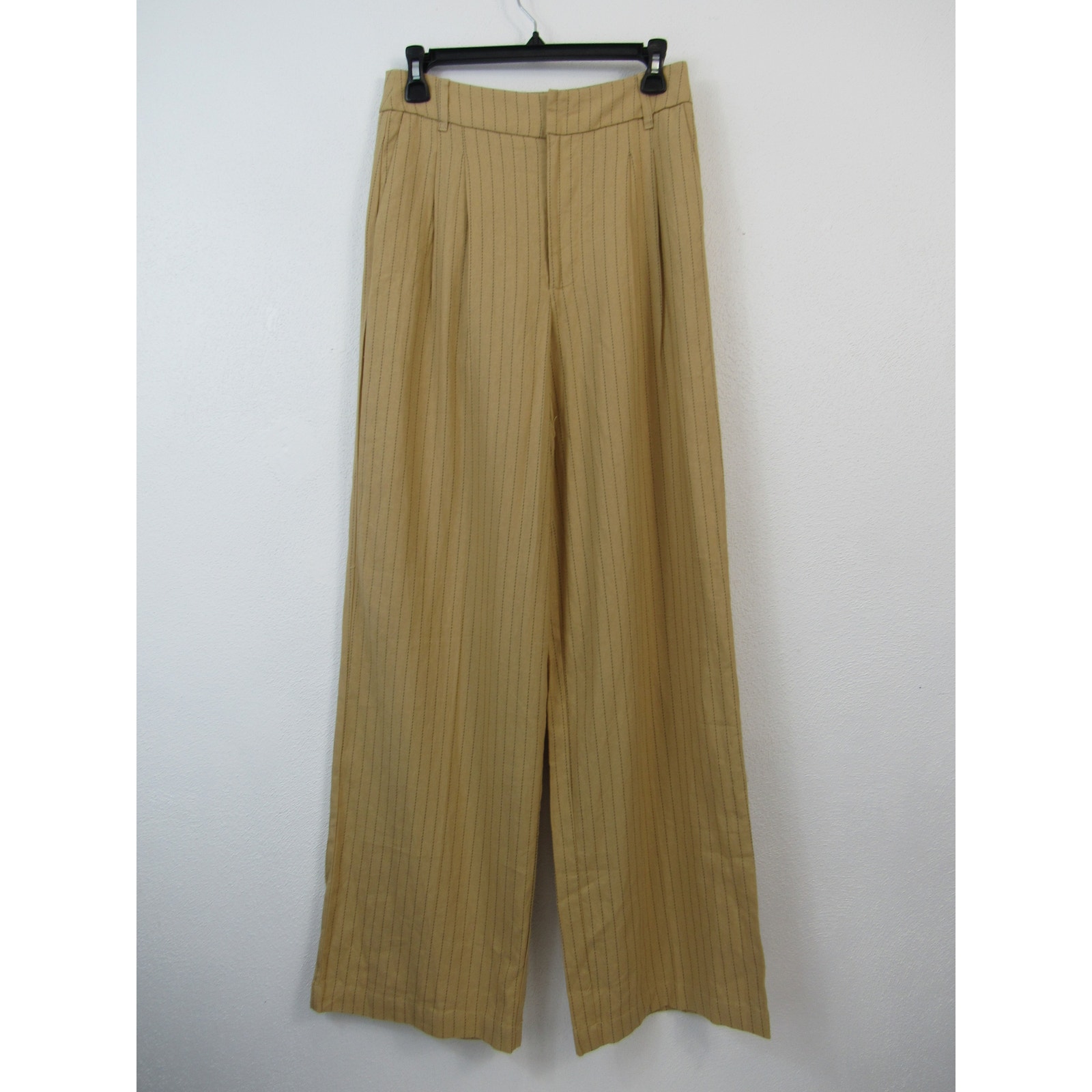 Steve Madden Xs Beige Pinstriped Wide Leg Trousers Linen Blend Pleated Casual